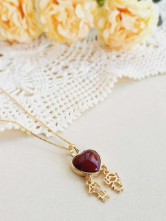 COLAR CASAL DE FILHOS COM PEDRA NATURAL EM FORMATO DE CORAÇÃO - Cordão de Luz Joias Finas