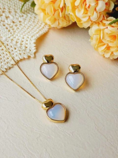 CONJUNTO CORAÇÃO COM A PEDRA OPALINA