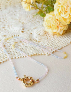 COLAR CHOKER FECHO BÓIA PEDRA NATURAL MORGANITA
