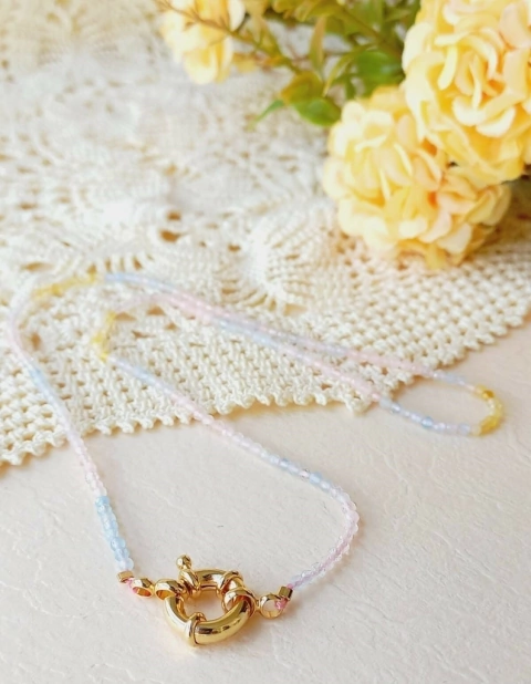 COLAR CHOKER FECHO BÓIA PEDRA NATURAL MORGANITA