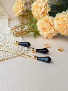 CONJUNTO PRISMA GEOMETRICO AGATHA NEGRA - Cordão de Luz Joias Finas