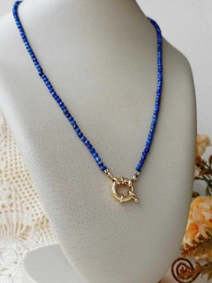 COLAR CHOKER FECHO BÓIA PEDRA NATURAL LAPIS LAZULI - Cordão de Luz Joias Finas