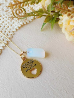 COLAR PINGENTE DUPLO HOOPONOPONO E PEDRA NATURAL - comprar online