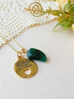 COLAR PINGENTE DUPLO HOOPONOPONO E PEDRA NATURAL - comprar online