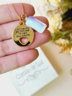 COLAR PINGENTE DUPLO HOOPONOPONO E PEDRA NATURAL - loja online