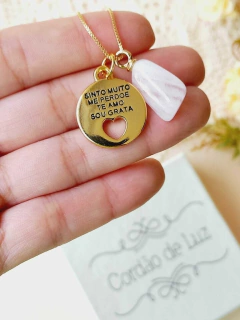 Imagem do COLAR PINGENTE DUPLO HOOPONOPONO E PEDRA NATURAL