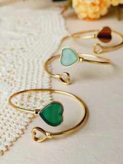 BRACELETE PULSEIRA EM FORMATO DE CORAÇÃO COM PEDRA NATURAL CHAPADA - Cordão de Luz Joias Finas