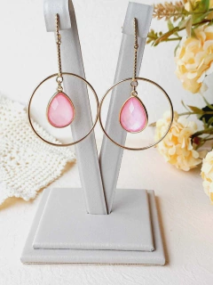 BRINCO LONGO COM MADREPEROLA ROSA FACETADA - Cordão de Luz Joias Finas
