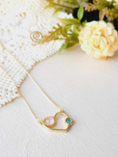 COLAR EM FORMATO DE CORAÇÃO COM DUAS PEDRAS NATURAIS - Cordão de Luz Joias Finas