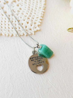 COLAR PINGENTE DUPLO HOOPONOPONO E PEDRA NATURAL - comprar online