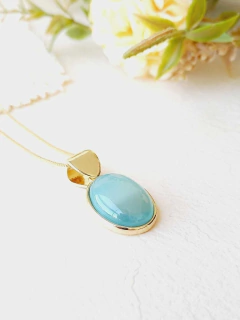 COLAR OVAL EM PEDRA NATURAL - Cordão de Luz Joias Finas