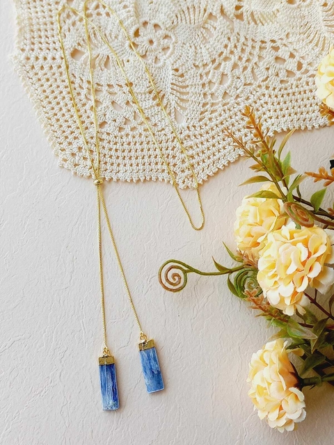 COLAR AJUSTAVEL GRAVATINHA DUPLO COM A PEDRA CIANITA