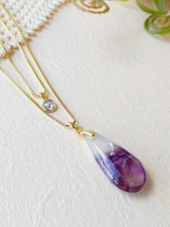 COLAR DUPLO PONTO DE LUZ E A PEDRA AMETISTA EM FORMATO GOTA - Cordão de Luz Joias Finas