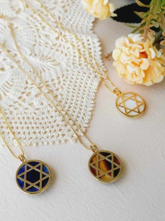 COLAR ESTRELA DE DAVI COM PEDRA NATURAL - Cordão de Luz Joias Finas