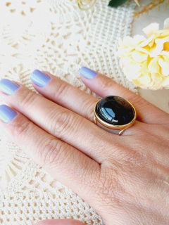 ANEL OVAL AJUSTÁVEL COM PEDRA NATURAL AGATHA NEGRA - comprar online