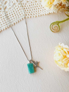 COLAR COM PINGENTE DUPLO REMOVÍVEL FÉ E PEDRA NATURAL - Cordão de Luz Joias Finas