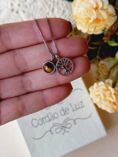 COLAR DOIS PINGENTES REMOVIVEIS ARVORE DA VIDA COM PEDRA NATURAL - loja online