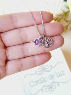 COLAR DOIS PINGENTES REMOVIVEIS ARVORE DA VIDA COM PEDRA NATURAL