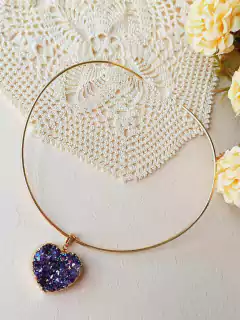 COLAR CHOKER COM CORAÇÃO EM DRUSA AMETISTA - loja online