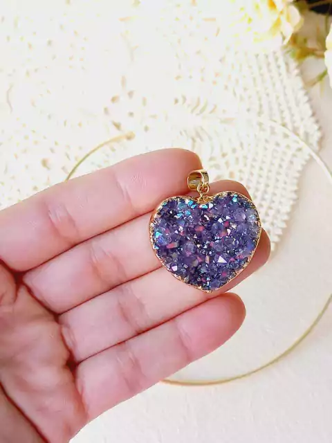 PINGENTE AVULSO CORAÇÃO EM DRUSA AMETISTA