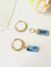 BRINCO ARGOLAS CRAVEJADAS DE ZIRCONIAS COM PEDRA NATURAL CIANITA AZUL