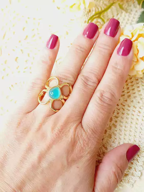 ANEL BORBOLETA COM A PEDRA NATURAL AGATHA AZUL