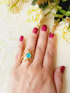 ANEL BORBOLETA COM A PEDRA NATURAL AGATHA AZUL - Cordão de Luz Joias Finas