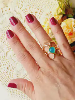 Imagem do ANEL BORBOLETA COM A PEDRA NATURAL AGATHA AZUL