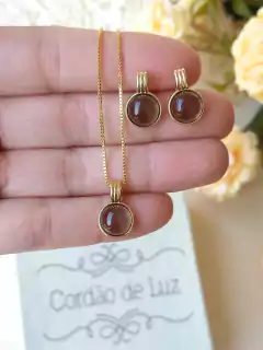 CONJUNTO REDONDO PEDRA NATURAL QUARTZO FUME - comprar online