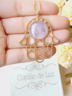 COLAR MÃO DE HAMSÁ COM PEDRA NATURAL AMETISTA na internet