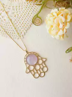 COLAR MÃO DE HAMSÁ COM PEDRA NATURAL AMETISTA