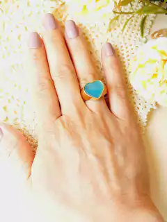 ANEL CORAÇÃO COM PEDRA NATURAL ÁGATHA AZUL CÉU