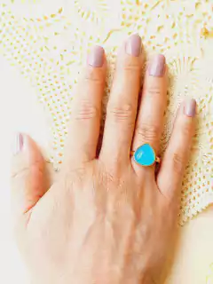 ANEL GOTA AJUSTÁVEL PEDRA AGATHA AZUL CEU - Cordão de Luz Joias Finas