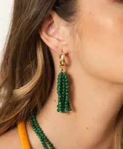 BRINCO ARGOLA 2 EM 1 CACHO EM PEDRA NATURAL MALAQUITA - comprar online