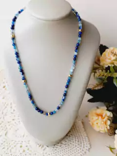 COLAR ESFERAS PEDRA NATURAL SODALITA - Cordão de Luz Joias Finas