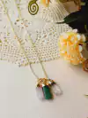 COLAR TRIO DE CRISTAIS QUARTZO ROSA, VERDE E CRISTAL
