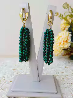 BRINCO ARGOLA 2 EM 1 CACHO EM PEDRA NATURAL MALAQUITA na internet