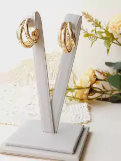 BRINCO DE ARGOLA TRIPLA GRANDE - Cordão de Luz Joias Finas