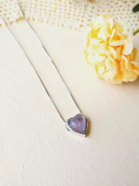 COLAR CORAÇÃO COM A PEDRA NATURAL AMETISTA