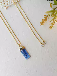 COLAR AJUSTAVEL GRAVATINHA PINGENTE DUPLO COM A PEDRA CIANITA