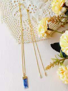 COLAR AJUSTAVEL GRAVATINHA PINGENTE DUPLO COM A PEDRA CIANITA - comprar online