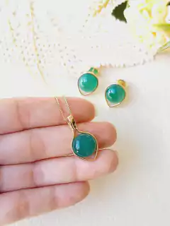 CONJUNTO REDONDO GOTA COM PEDRA NATURAL AGATHA VERDE - comprar online