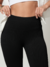 Calça legging cos alto canelada risca de giz versátil dia a dia 
