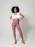 Calça legging rose canelada treino cintura alta
