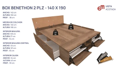 Cama Box Sommier 2 Plazas 1.40 x 1.90 con ZAPATERO Blanco - tienda online