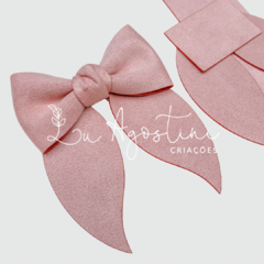 Laço montável ponta curva tecido aveludado rose- 9x12cm- 3 revortes- 1 laço