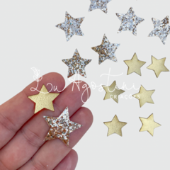 Estrelas sintético dourado glitter e cintilante- 2,5 e 2cm- 16 unidades, 8 de cada tamanho