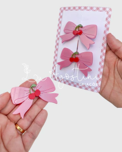 Laço clip rosa perolado cerejinha- 1 unidade