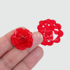 Rosinha montável tecido textura linho vermelho- 2,5cm- 25 recortes, 5 unidades
