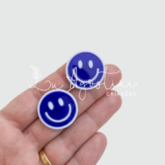 Aplique botom smile azul marinho e branco-2,5cm- 2 unidades